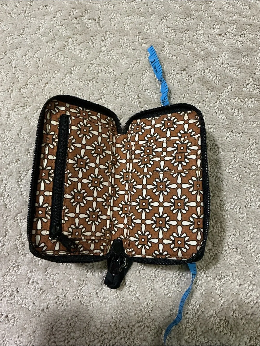 Vera Bradley Black Floral Wristlet with Brown & Cream Accents